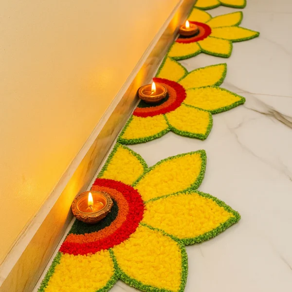 Diwali diya Yellow Flower Corner Rangoli Mats